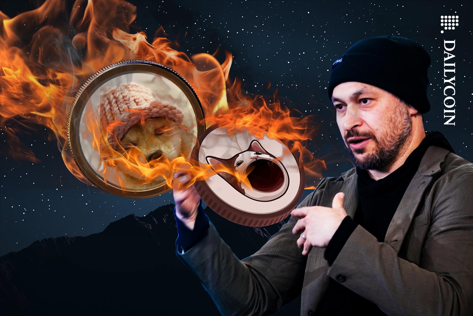 Anatoly Yakovenko explaining something about a couple of burning meme coins.