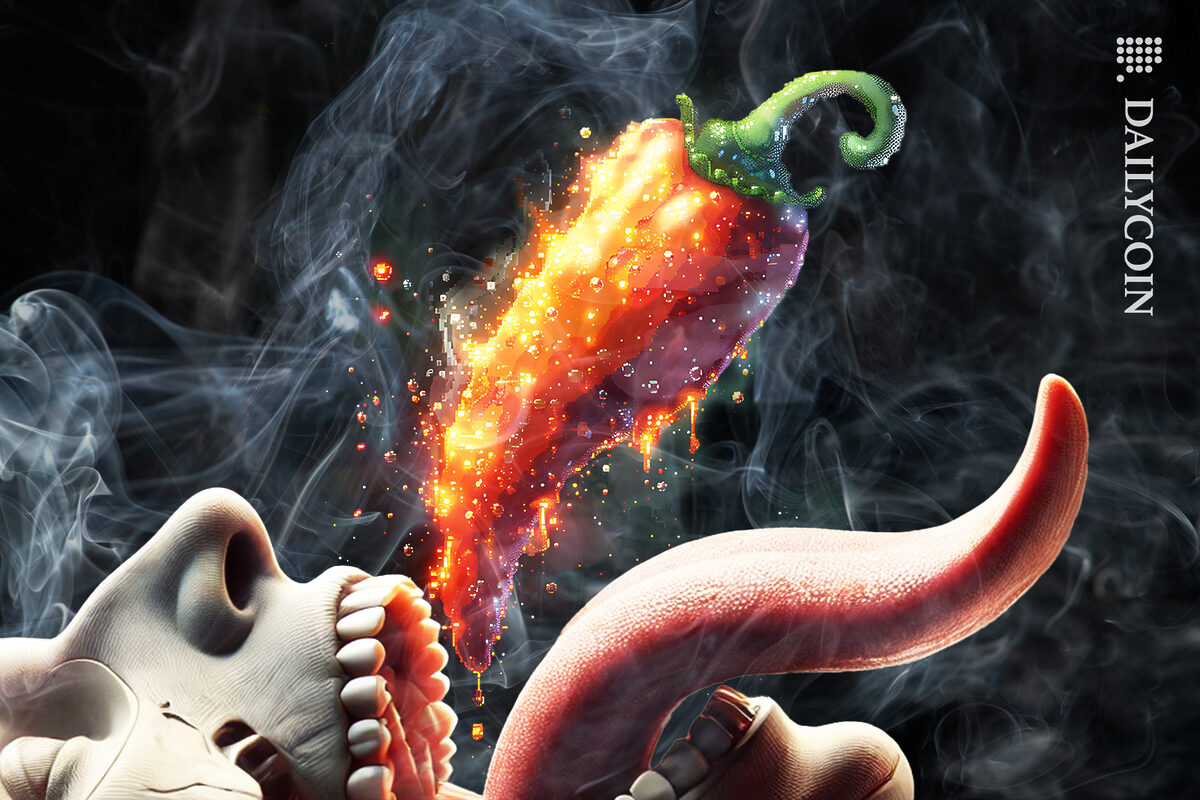 A man is ready to eat a digital hot chili pepper.