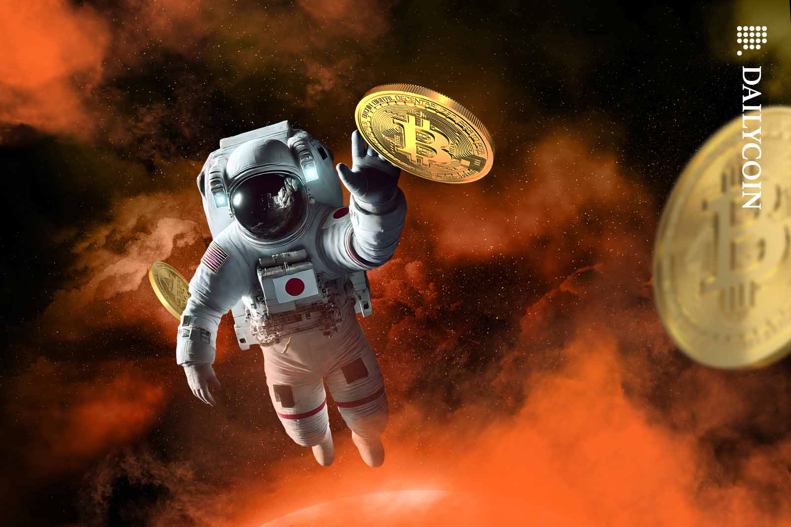 Japanese astronaut collecting Bitcoins in space.