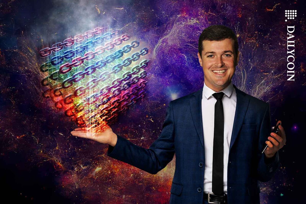 Marc Boiron with a smile on his face showing some digital layered chain solution.