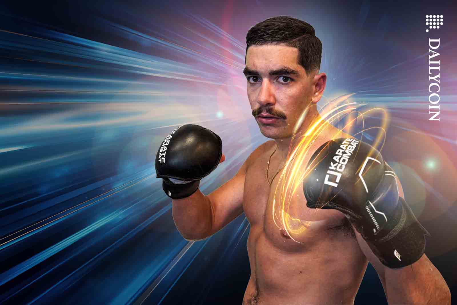 Nic Carter wearing boxing gloves looking threatening.