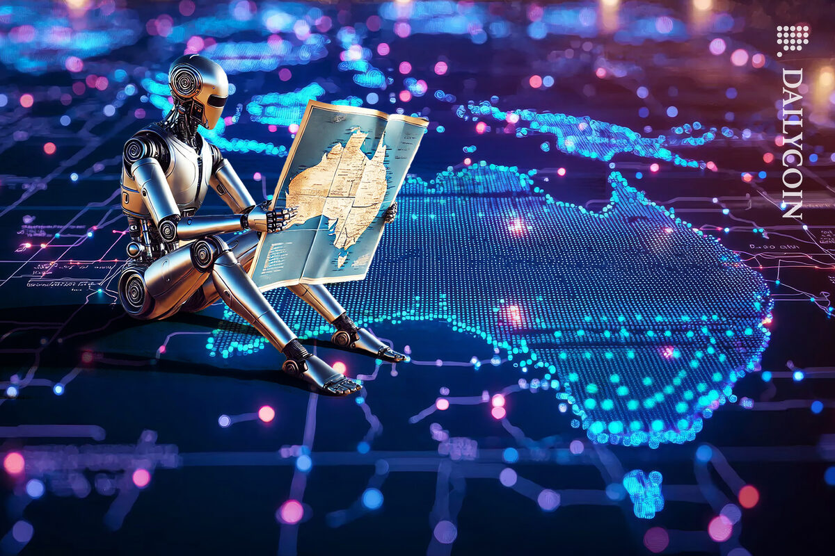 Robot reading the Australian technology map.