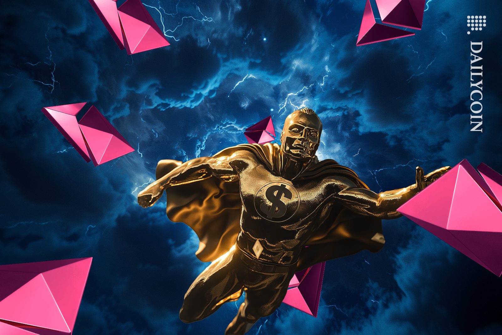 Dollar superhero in the storm chasing Ethereums.