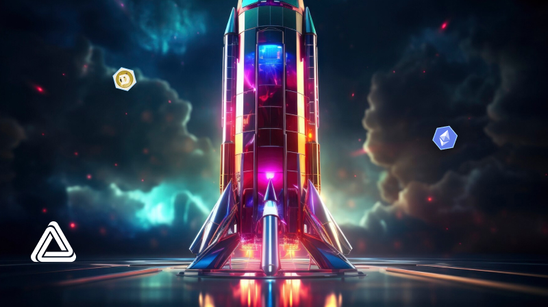 A colorful Rocket getting launched into space.