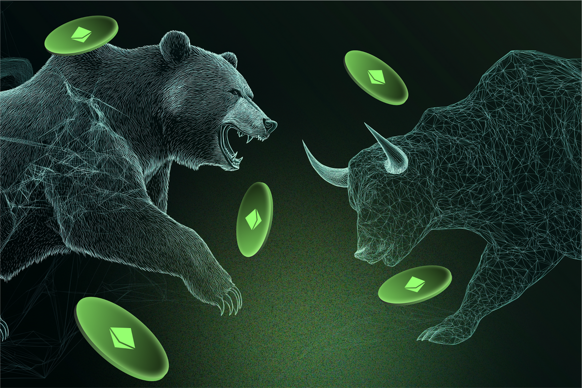 Bear and bull fighting over LNEX tokens.