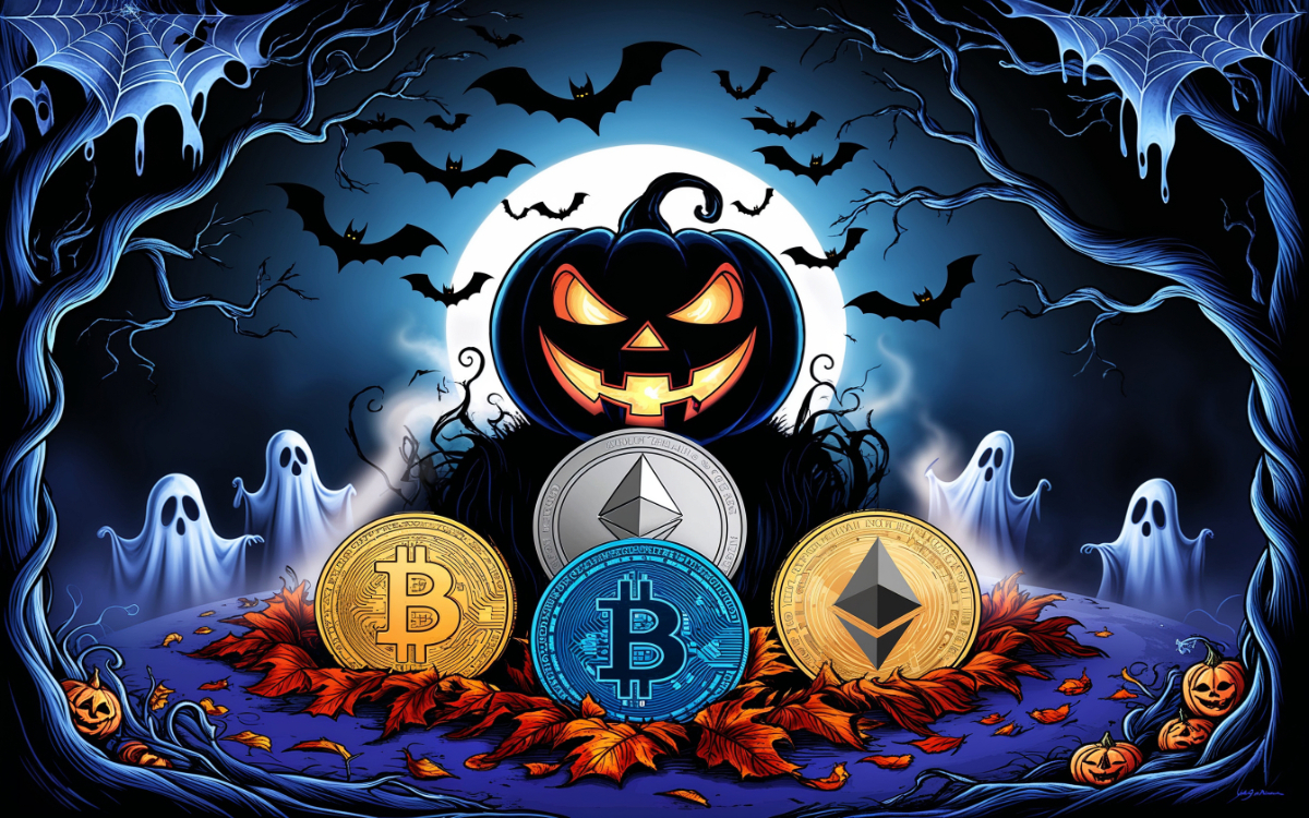 Jack-o-lantern hoarding crypto tokens.