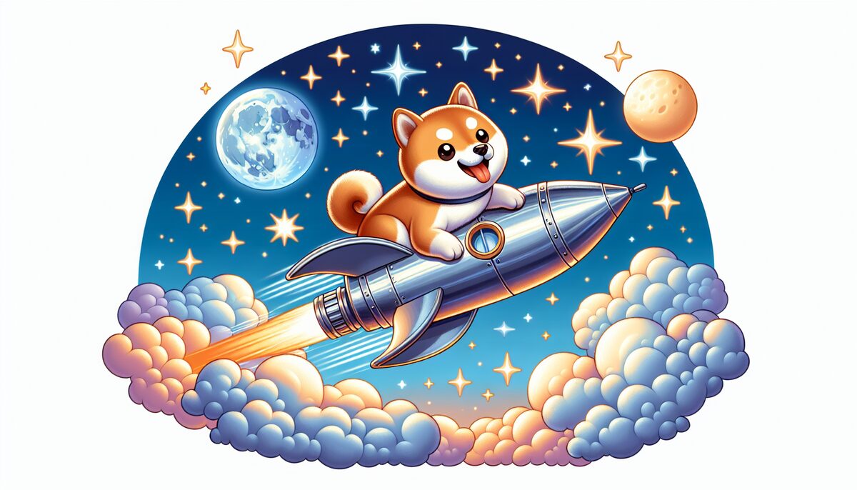 Shiba Inu on a rocket ship going to space.