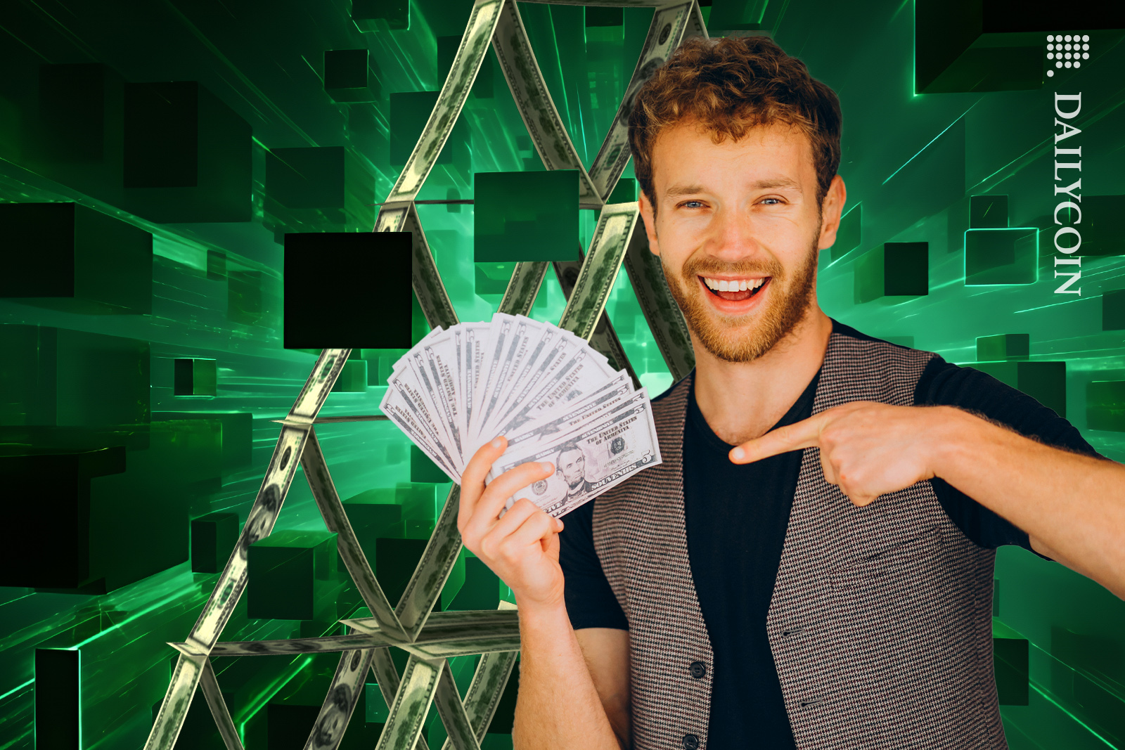 a growing pyramid of money with blockchain.