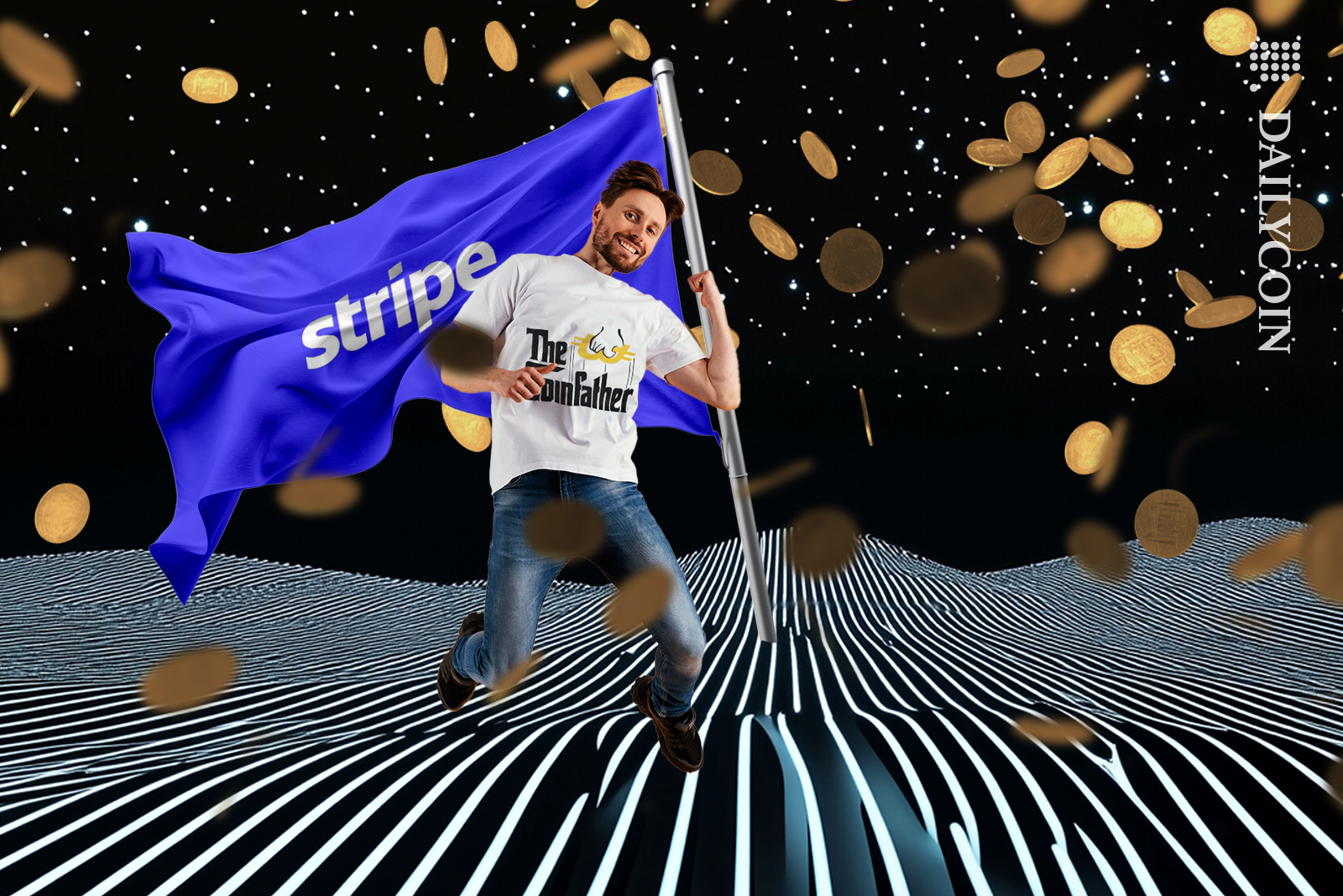 Guy celebrating Stripe bringing crypto.