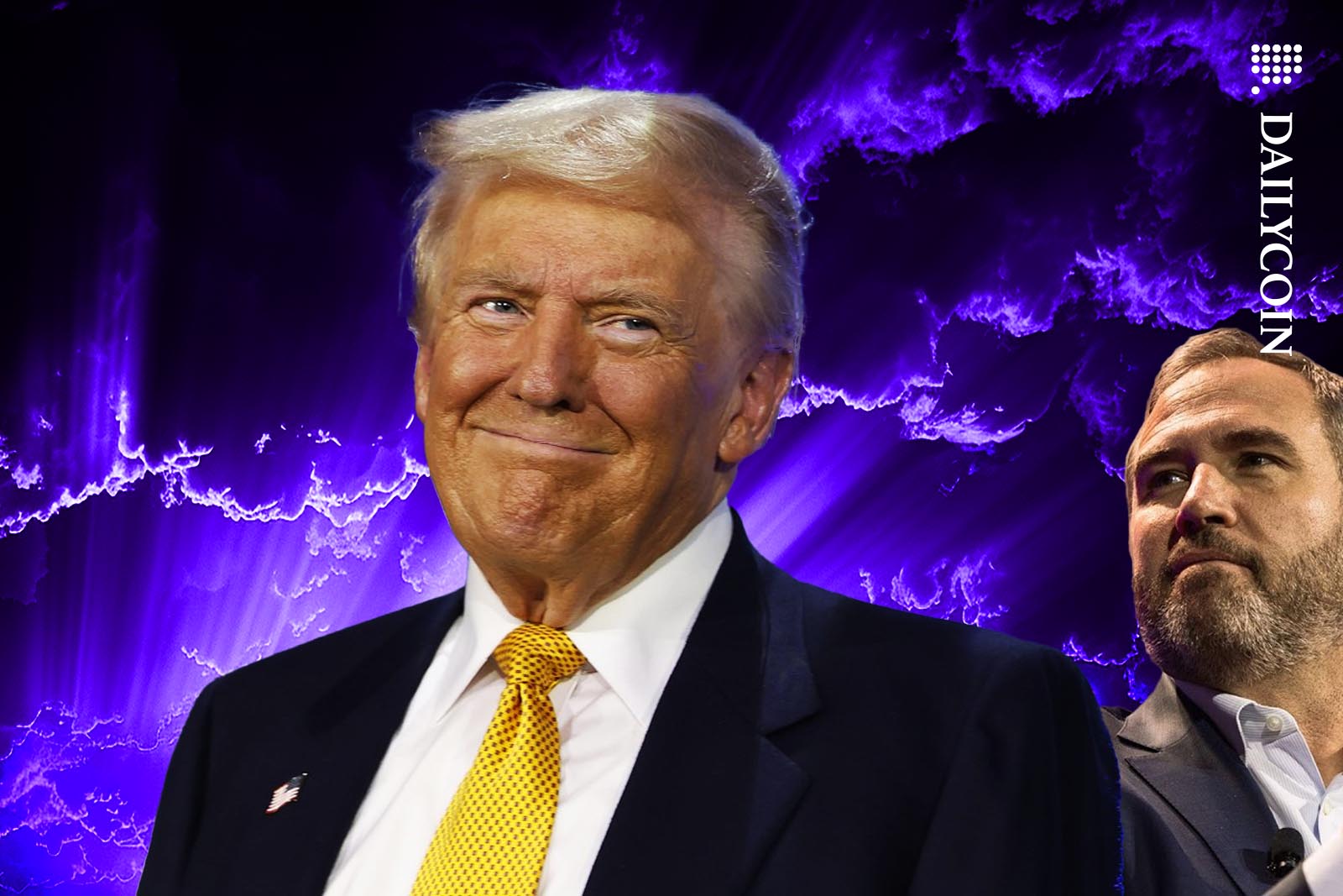 Bred Garlinghouse smiling at Donald Trump from behind.