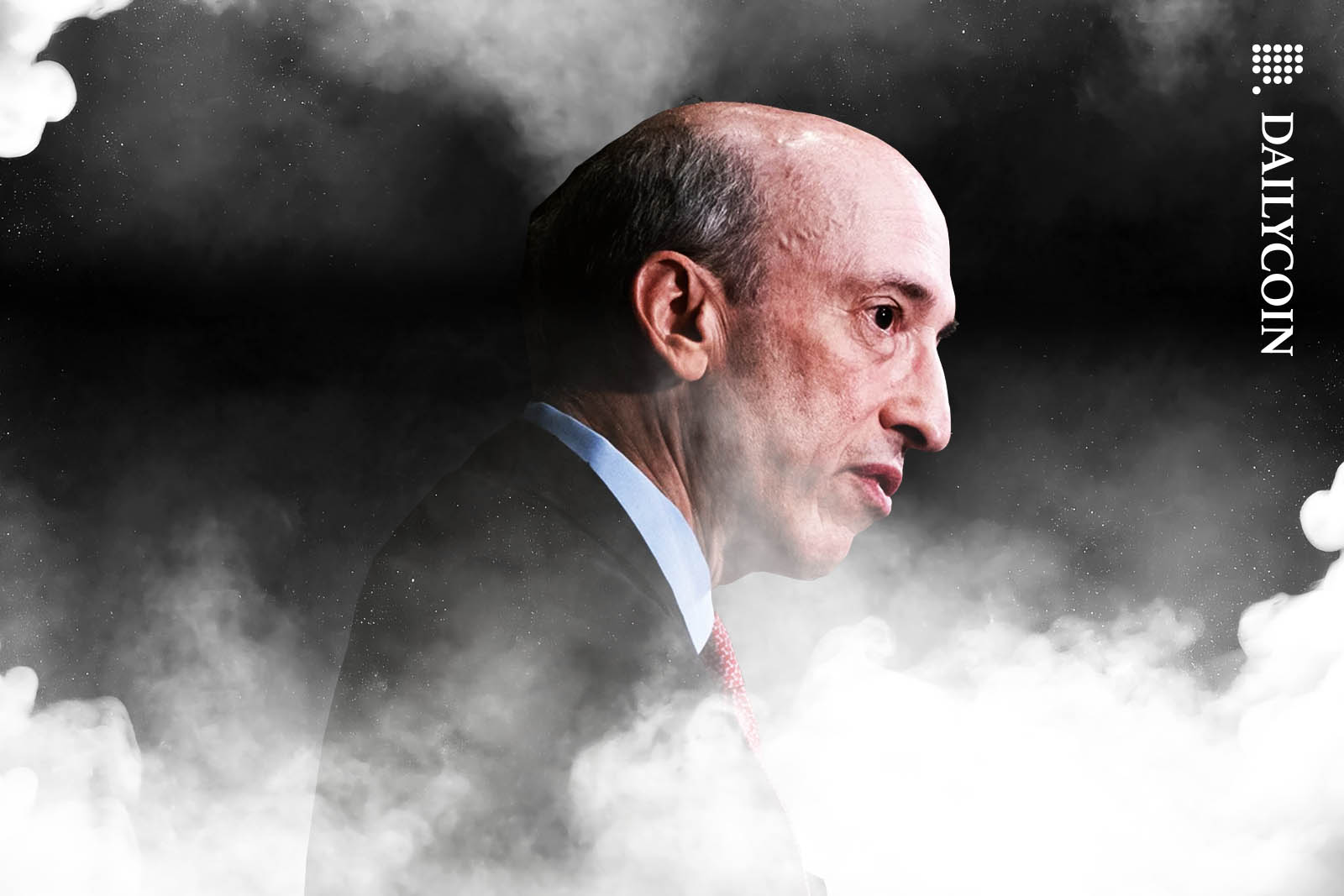 Gary Gensler surrounded by mysterious fog.