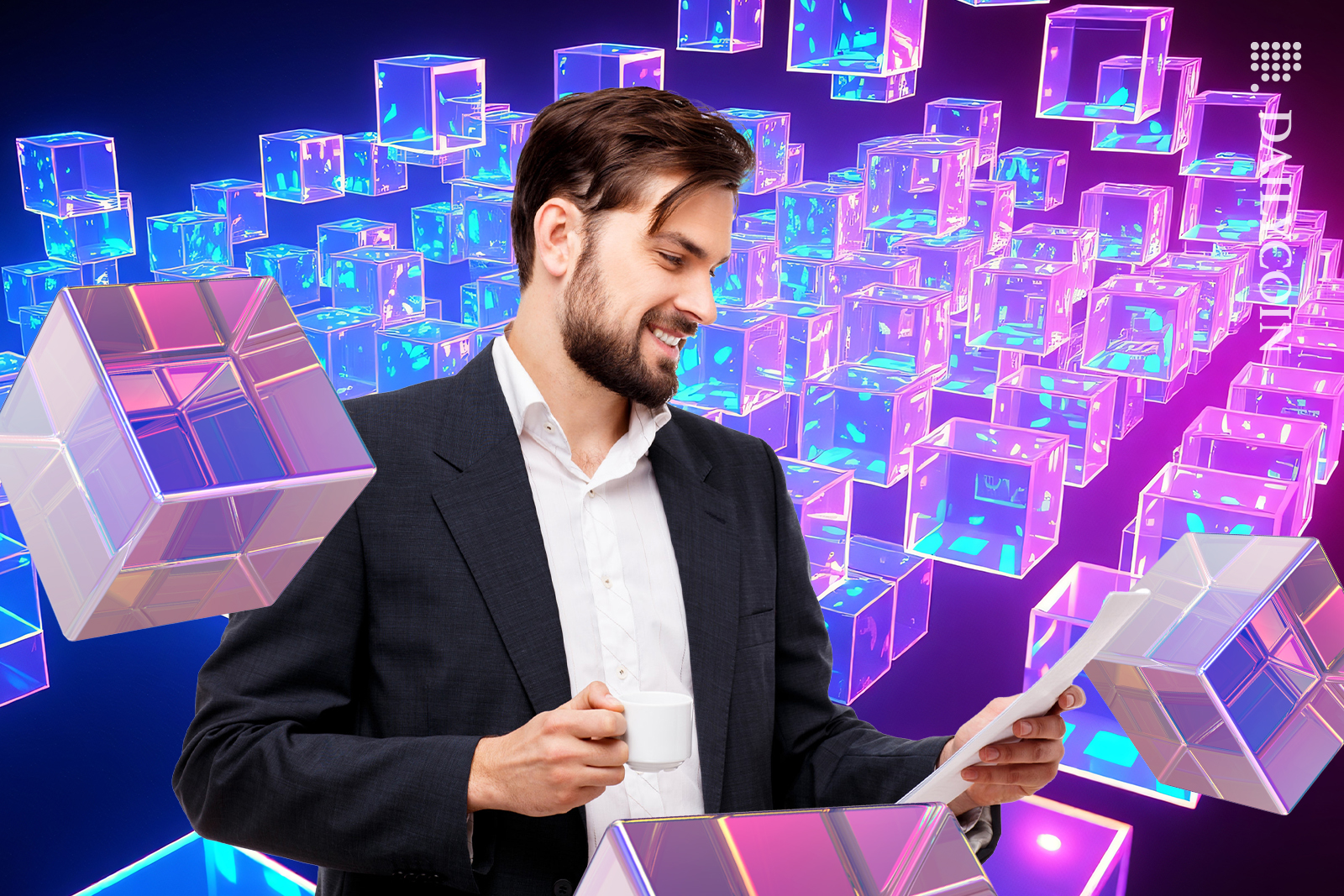 Man reading blockchain documents