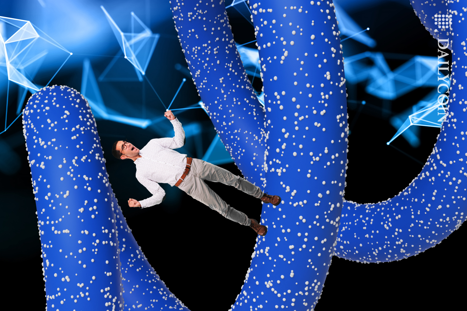 Guy on a crypto spiral going up, celebrating.