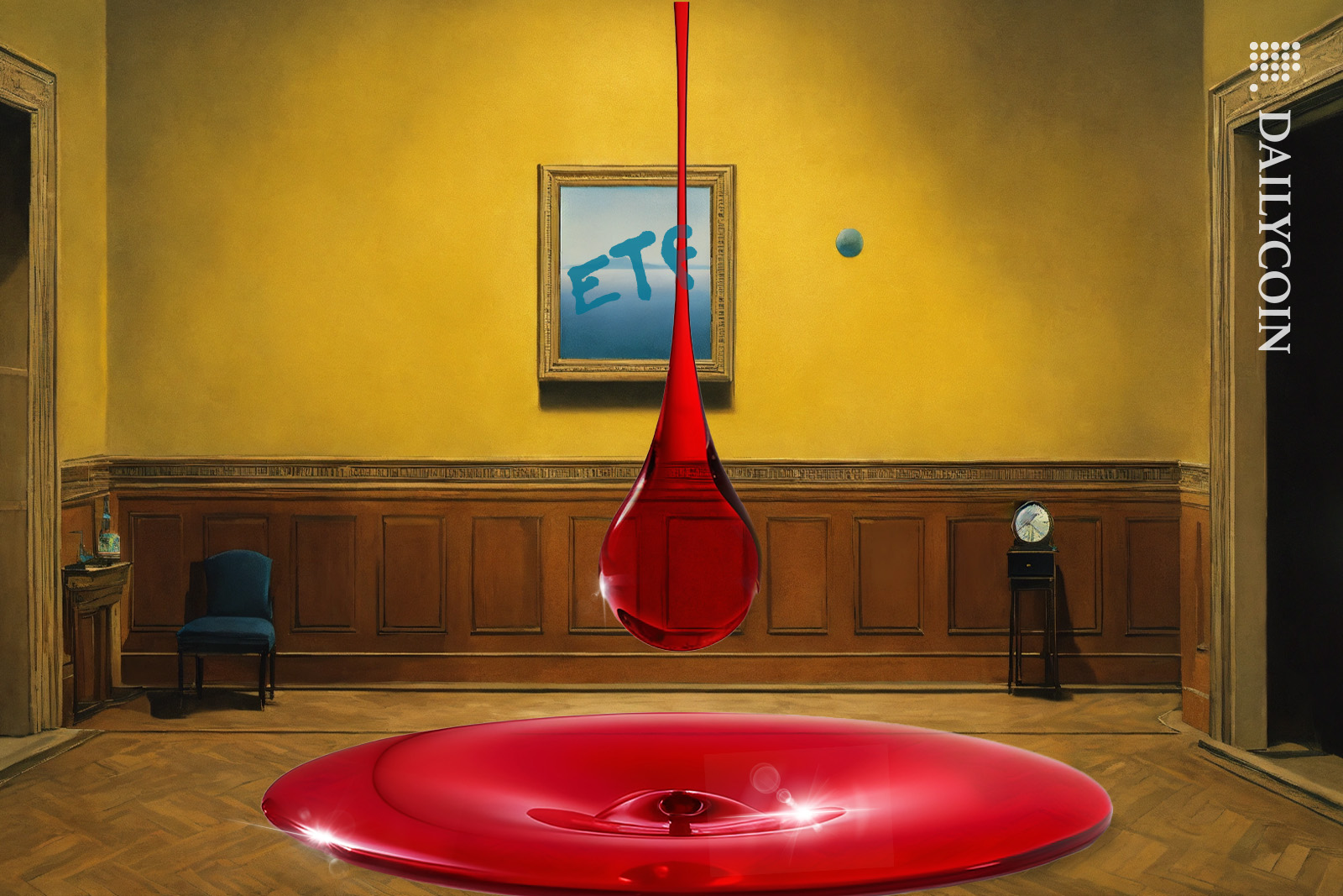 ETF gallery room with a dripping blood puddle.