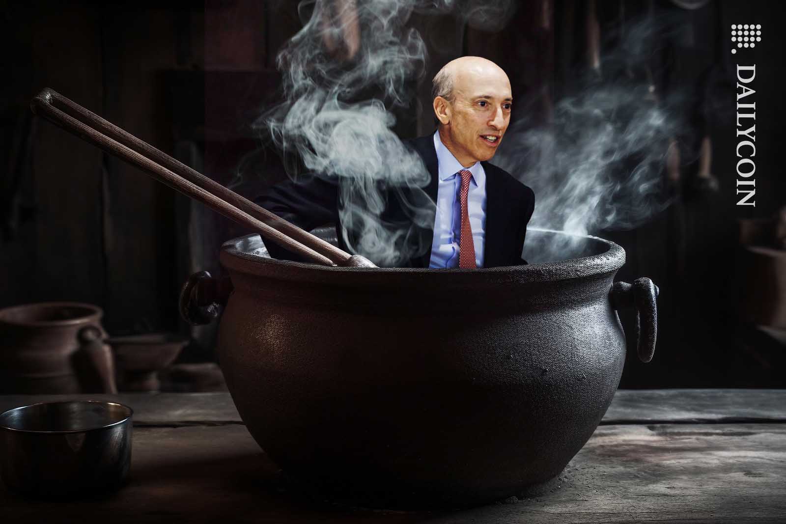 Gary Gensler simmering away in a black pot.