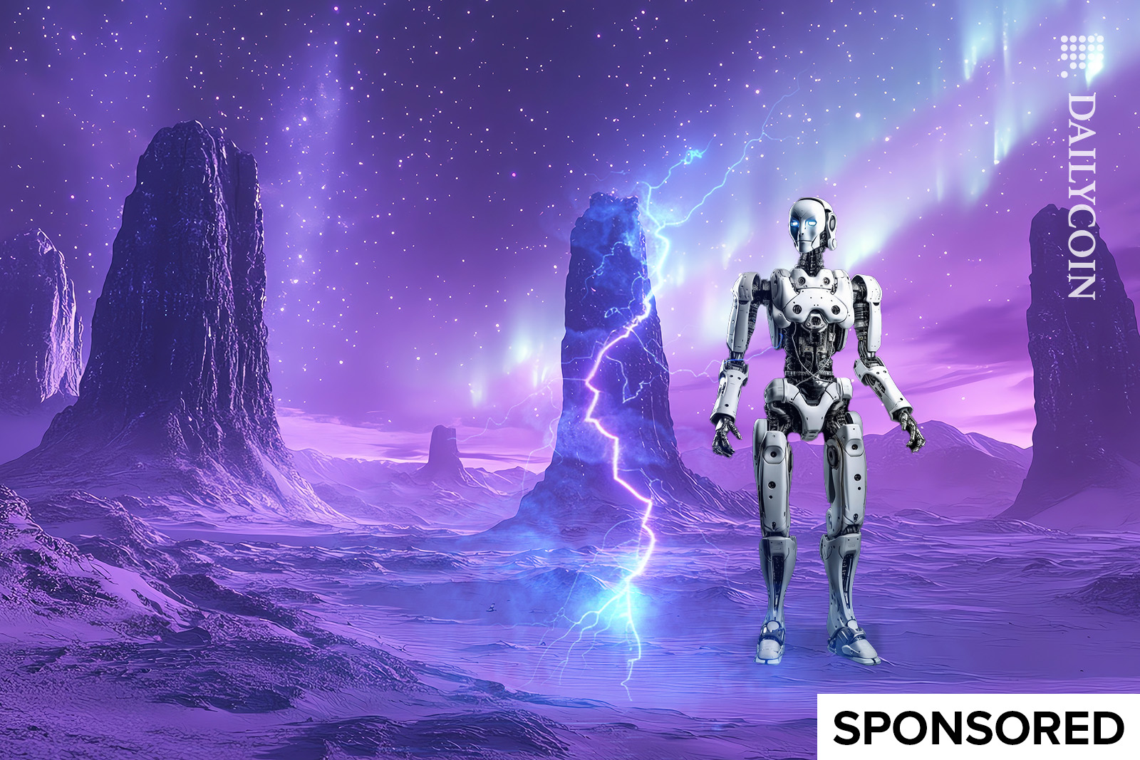 Lightning strikes on digial purple land.