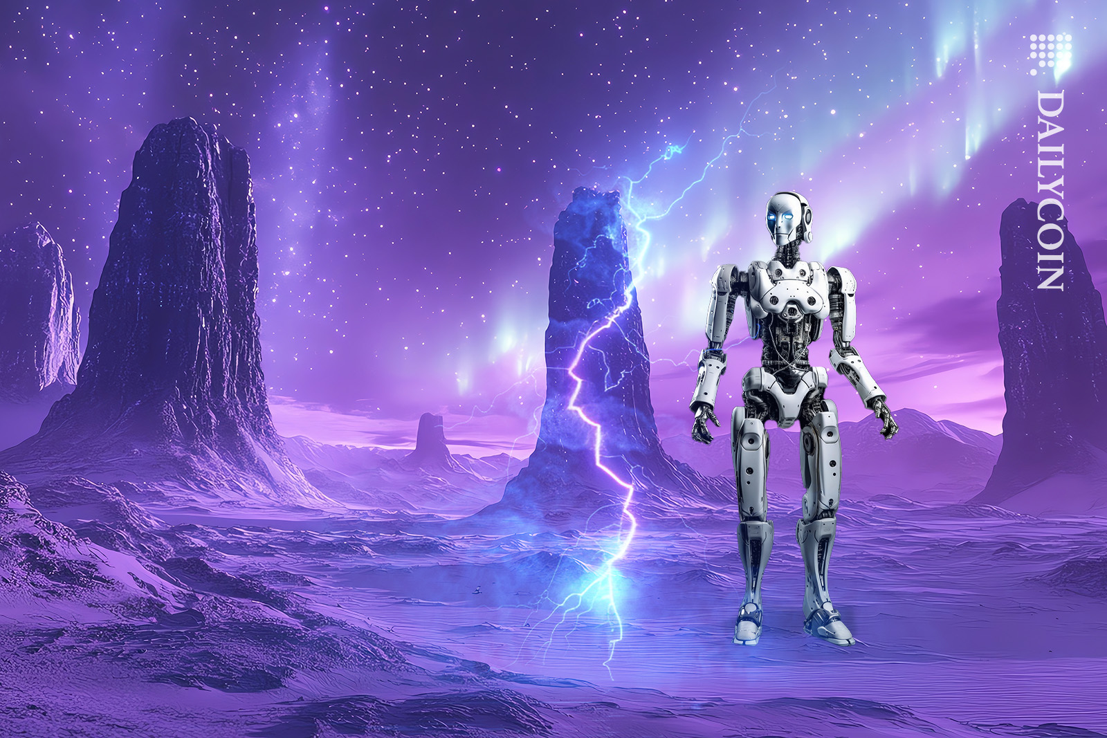 Lightning strikes on digial purple land.