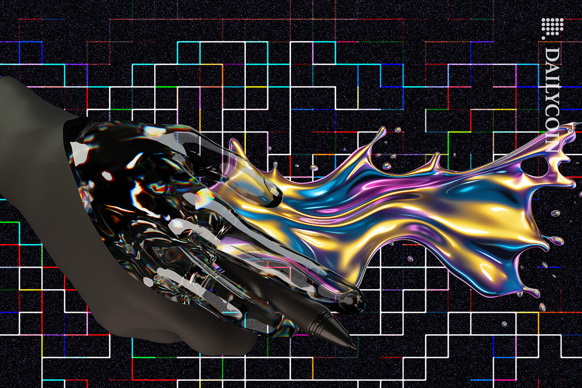 Hand liquidating into blockchain.