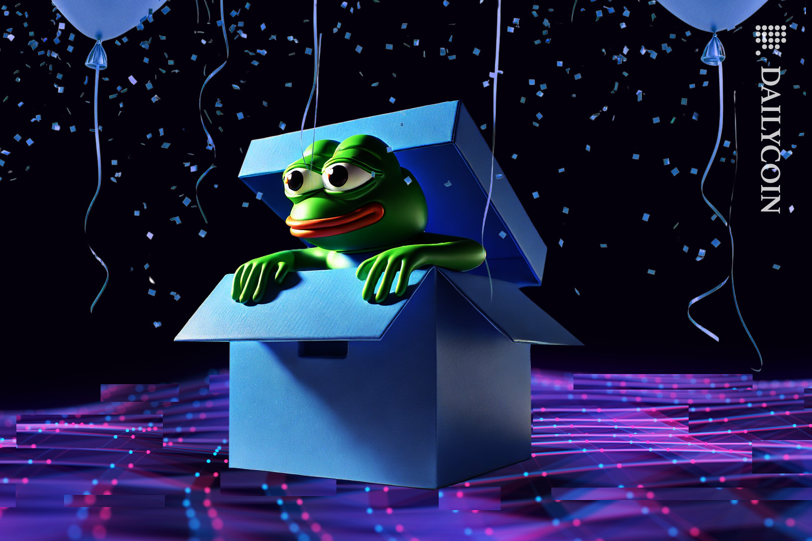 Pepe coming out of a surprise box.