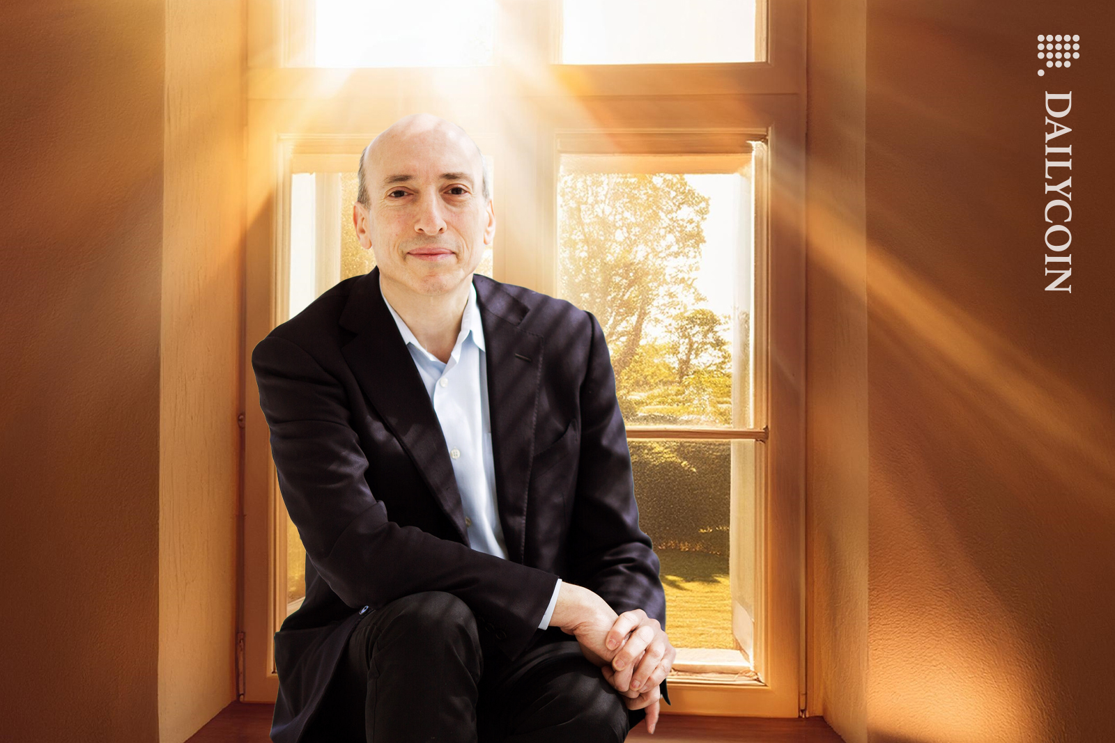Getting Gensler looking emotional as he sits on a window sill , with the sunset hitting the top of his head.